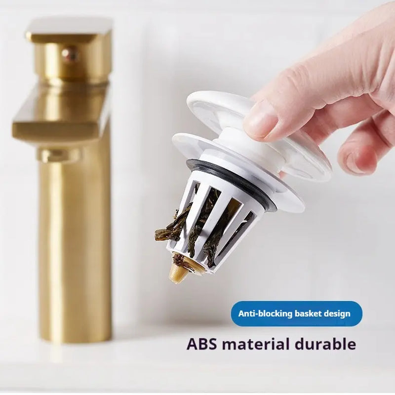 Ceramic Bathroom Sink Stopper Hair Catcher - Universal Pop-Up Drain Filter with Basket, Durable ABS & Brass Core, Easy Installation, Fits 1.34" Sinks
