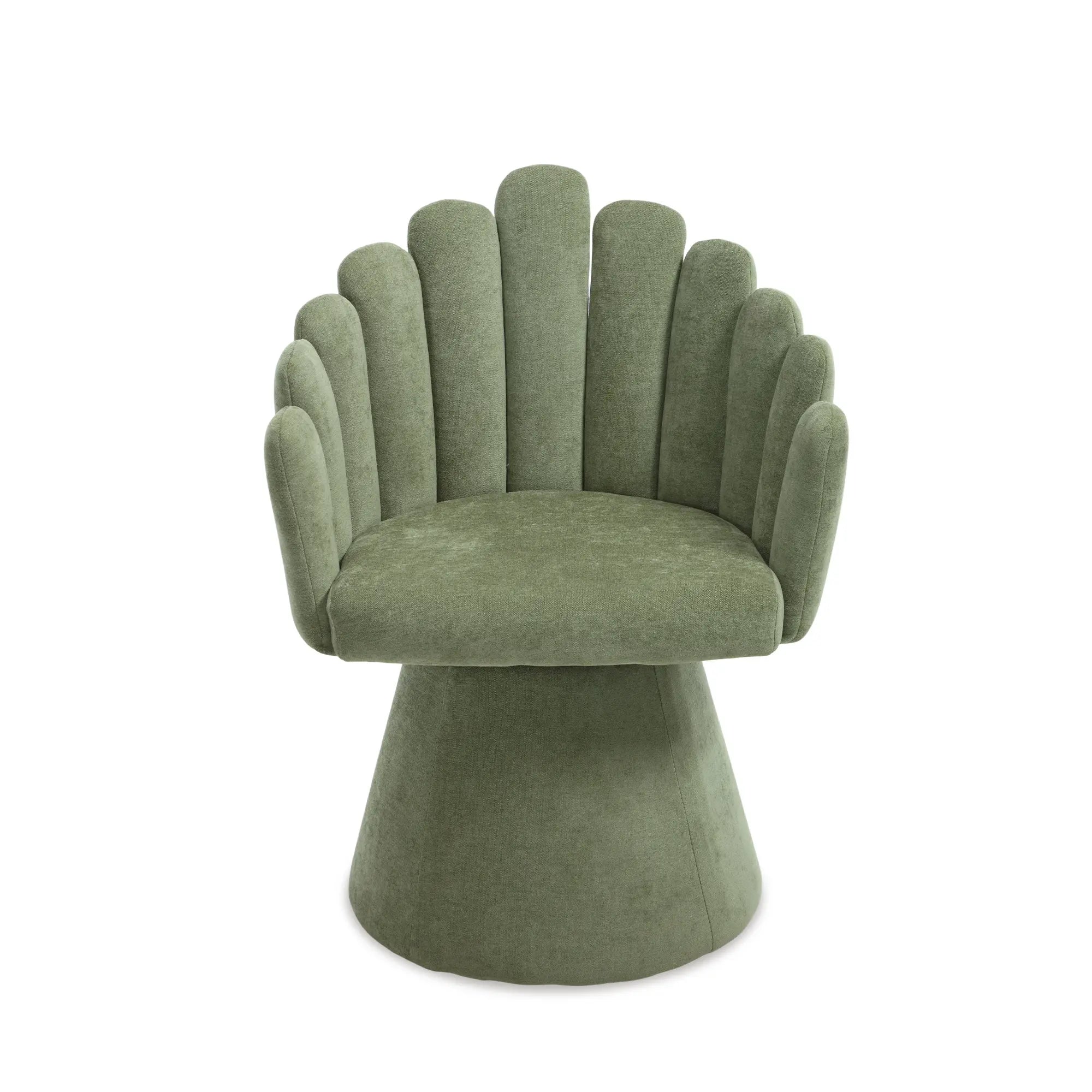Dayalane Mid-Century Modern Swivel Accent Chair, Upholstered Kitchen Chair with Arms, Chenille Beige Palm-Shell Silhouette