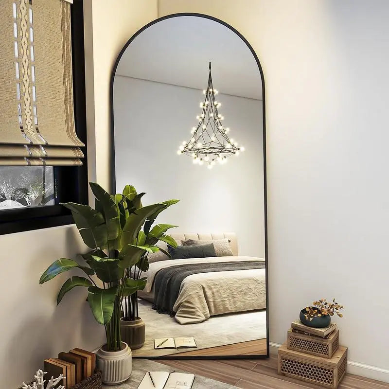 71" x 26" Full-Length Mirror - Versatile Floor-Standing, Wall-Mounted, or Tilting Design with Arched Rectangular Shape, Frameless Construction Ideal for Bedrooms, Corridors, and Entrances in Gold/Black Finish