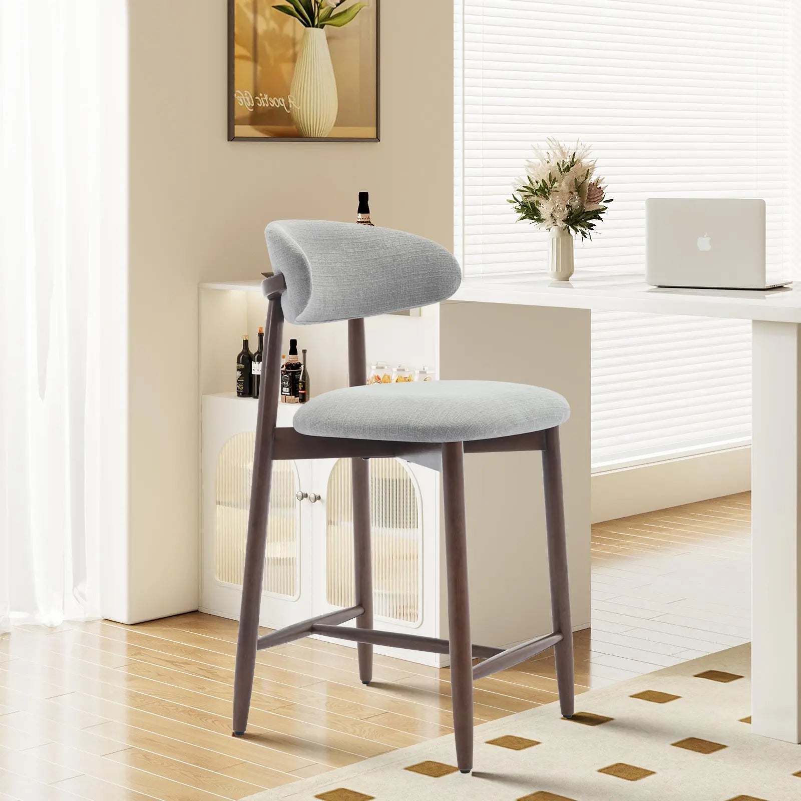 COLAMY ARLA Upholstered Wooden Bar Stool - Scandinavian Minimalist Modern Dining Chair for Sophisticated Dining Environments
