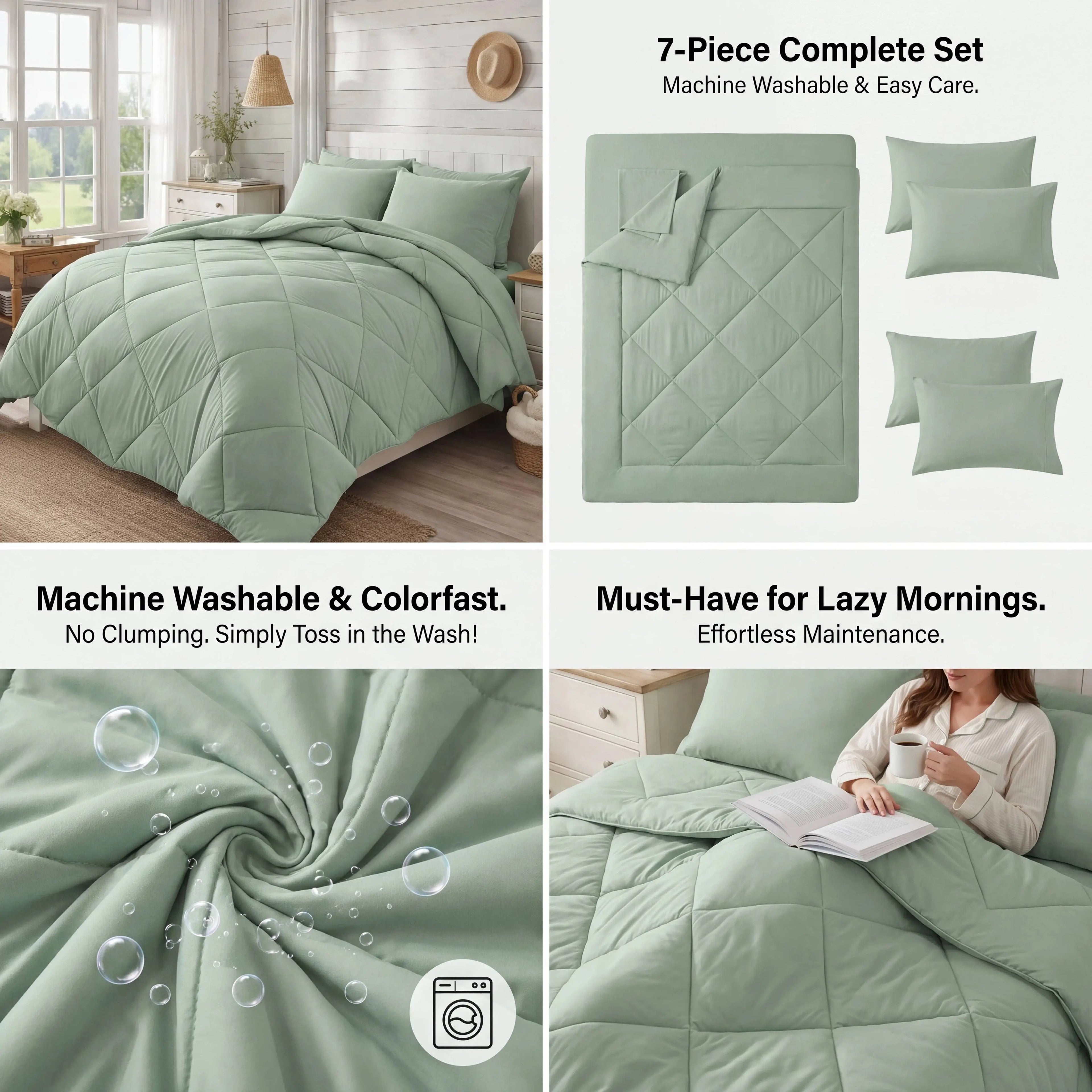 7-Piece Full Size Comforter Set for Kids, Soft and Breathable Double-Sided Comforter for All Seasons, Includes 1 Quilt, 4 Pillowcases, 1 Flat Sheet, and 1 Fitted Sheet, Machine Washable Bedding for Home and Dorm, Ideal Gift for Mother's Day