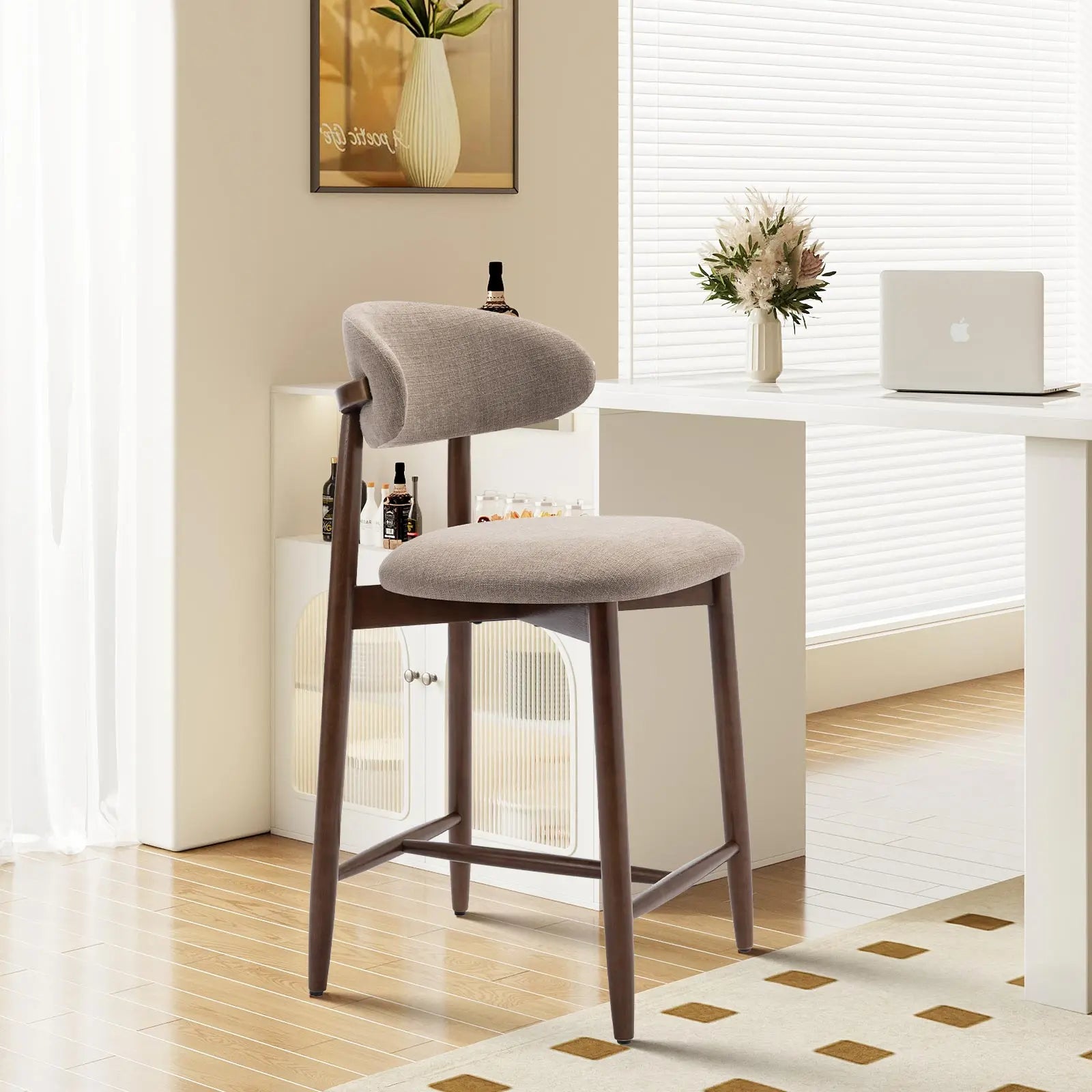 COLAMY ARLA Upholstered Wooden Bar Stool - Scandinavian Minimalist Modern Dining Chair for Sophisticated Dining Environments