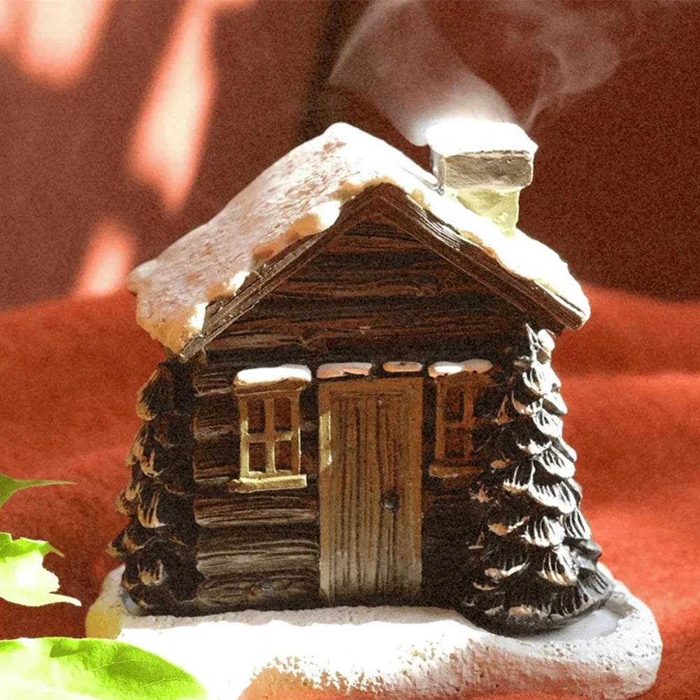 Elegant Snowy Winter Incense Burner with Two Incense Cones - Cottage-Themed Table Centerpiece Decor