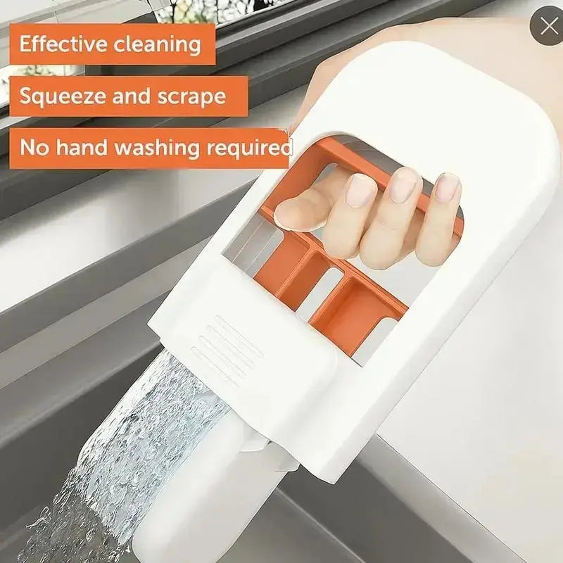 2025 Upgraded Compact Self-Squeezing Mini Mop Set, Portable Wet-Dry Cleaning System with 2 Removable Washable Sponge Refills for Small Spaces and Kitchen Counters (Orange)