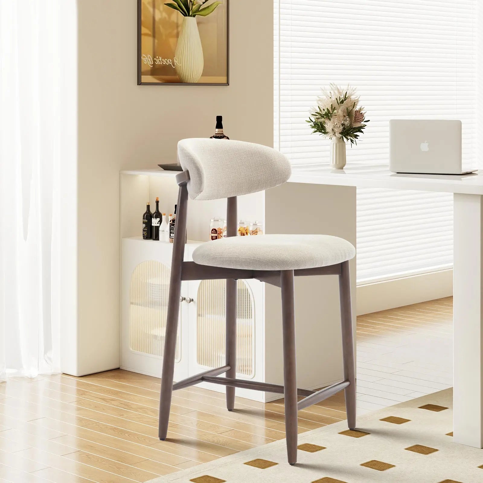 COLAMY ARLA Upholstered Wooden Bar Stool - Scandinavian Minimalist Modern Dining Chair for Sophisticated Dining Environments