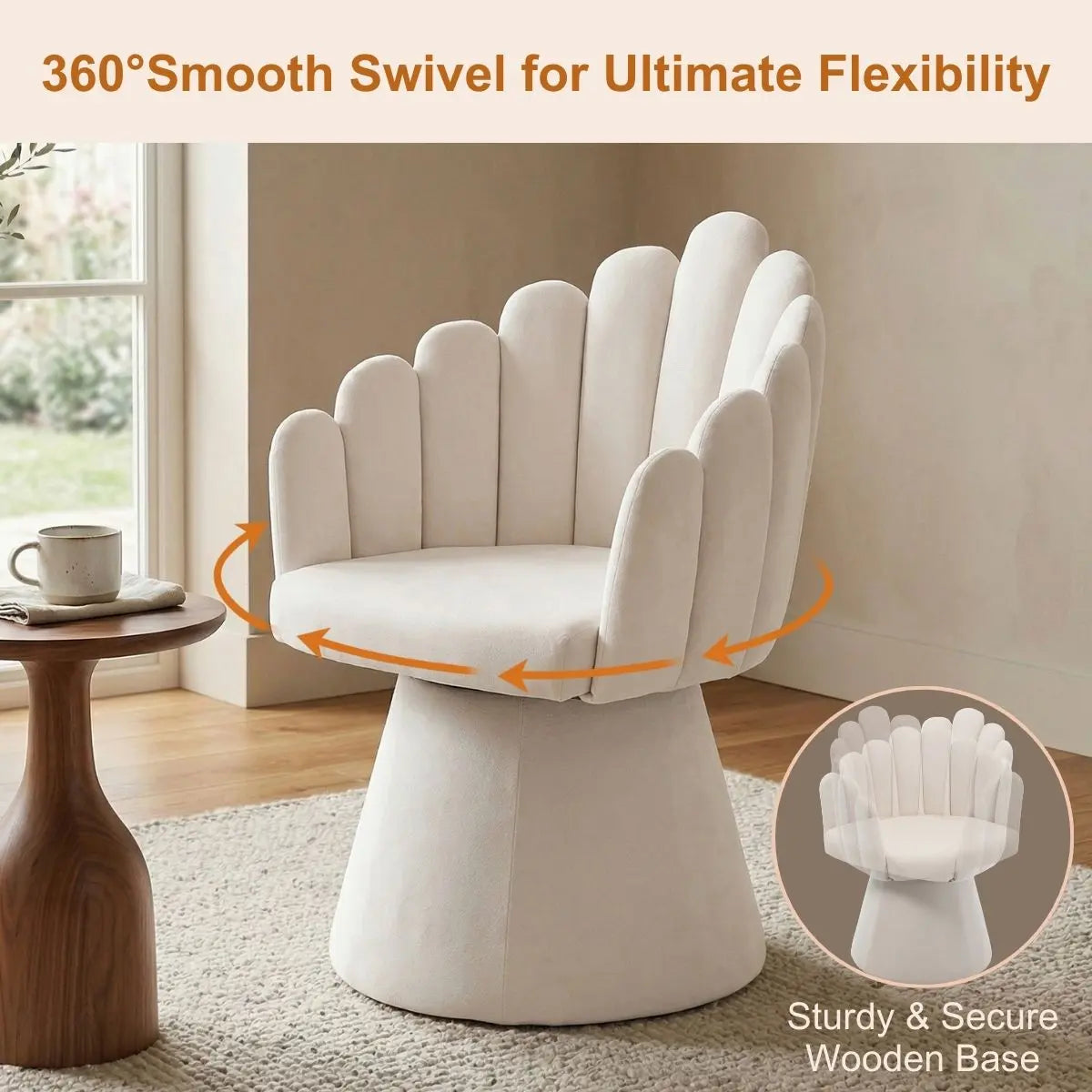 Dayalane Mid-Century Modern Swivel Accent Chair, Upholstered Kitchen Chair with Arms, Chenille Beige Palm-Shell Silhouette