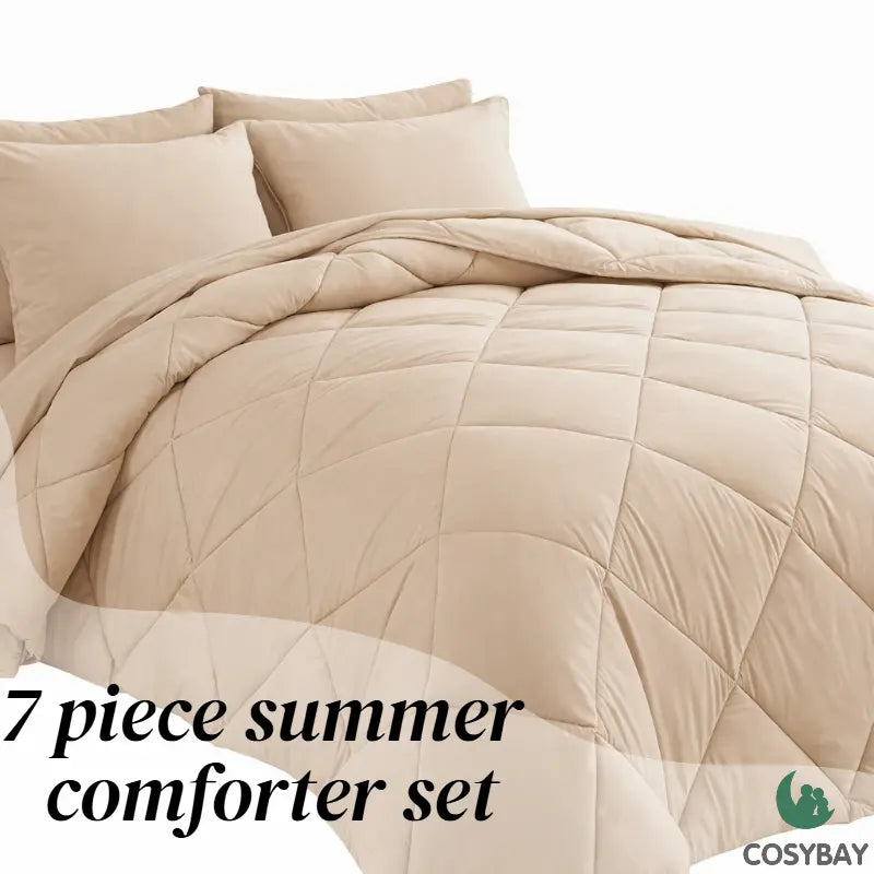 7-Piece Full Size Comforter Set for Kids, Soft and Breathable Double-Sided Comforter for All Seasons, Includes 1 Quilt, 4 Pillowcases, 1 Flat Sheet, and 1 Fitted Sheet, Machine Washable Bedding for Home and Dorm, Ideal Gift for Mother's Day