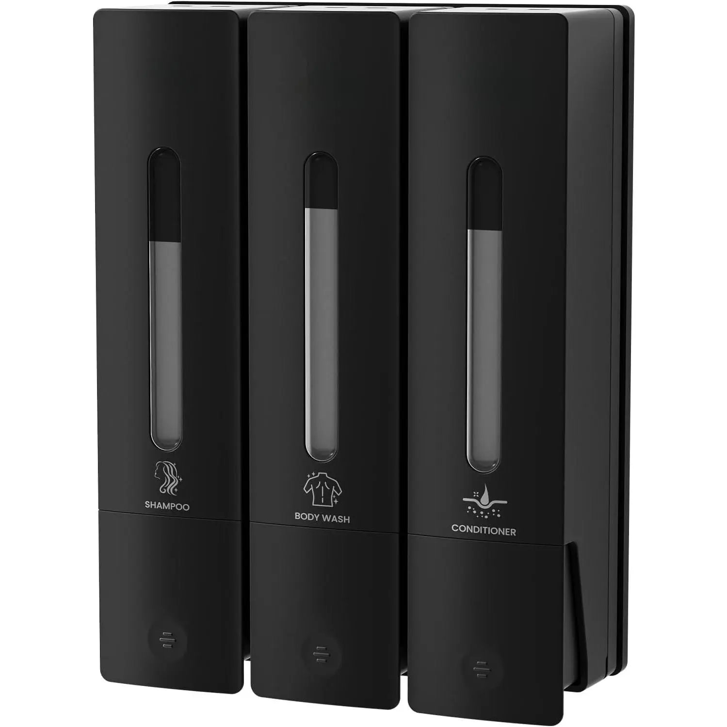 1984 Wall-Mounted Shower Soap Dispenser Set - 3-Chamber Shampoo and Conditioner Dispenser for Home and Hotel, No Drill Installation, Black, 3 x 400ml