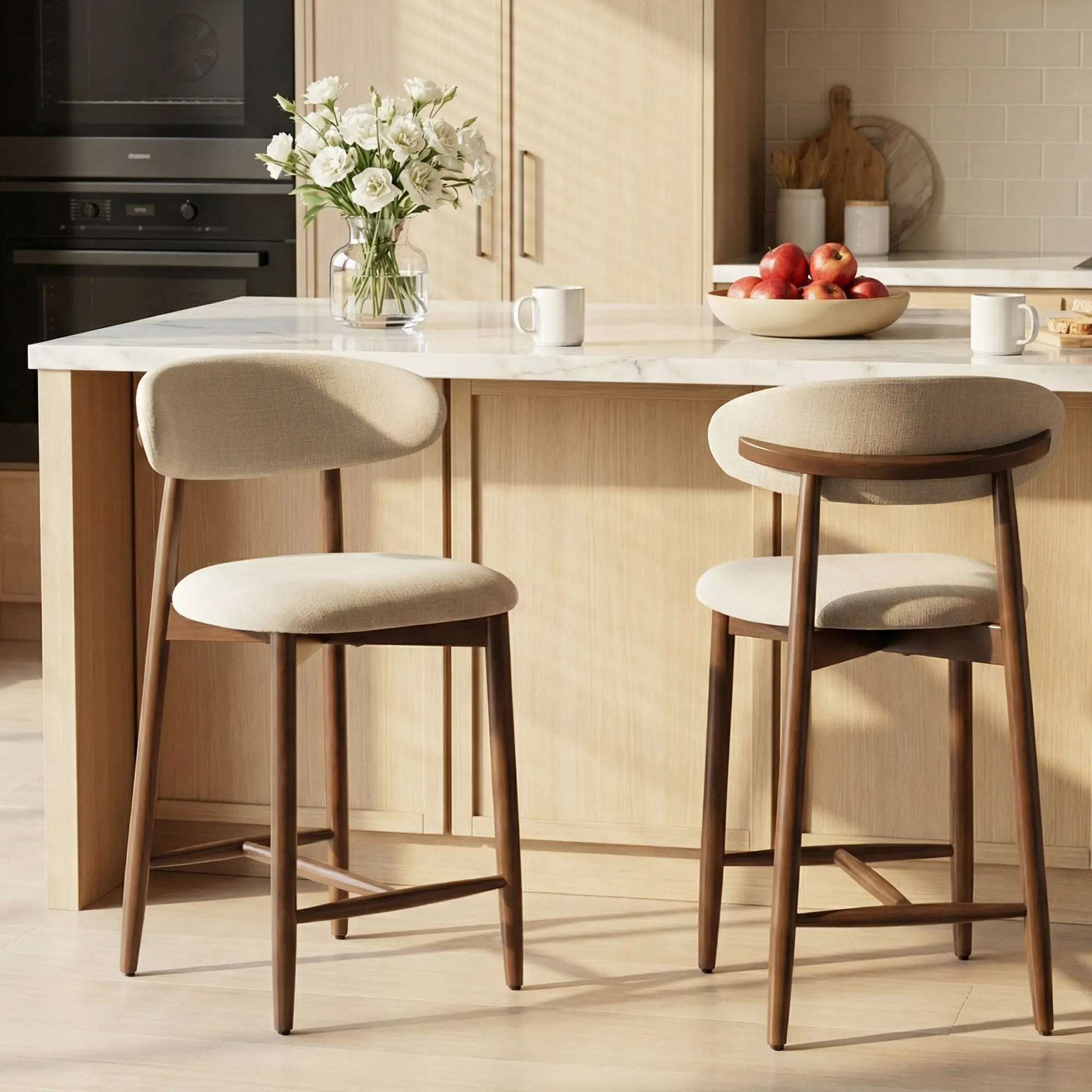 COLAMY ARLA Upholstered Wooden Bar Stool - Scandinavian Minimalist Modern Dining Chair for Sophisticated Dining Environments