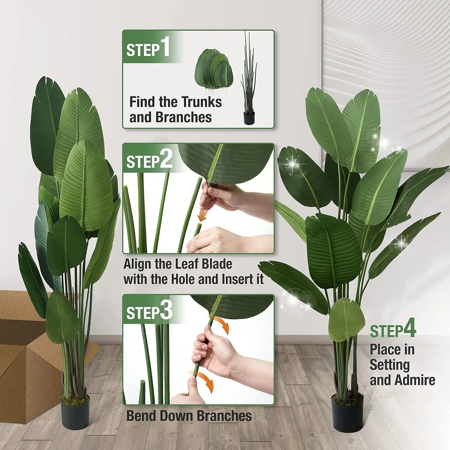 5-Foot Artificial Bird of Paradise Plant – Elegant Faux Silk Floor Decor for Living Room, Office, and Bedroom with Planter