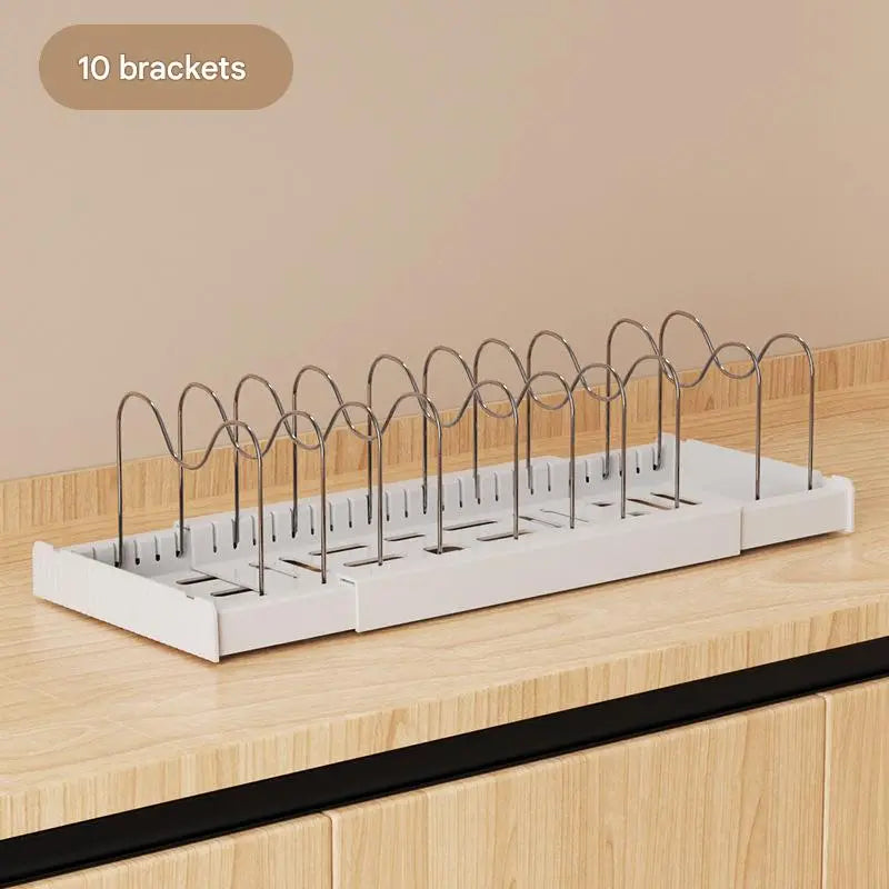 AIR U 22" Expandable Pots and Pans Organizer with 9 Adjustable Dividers - Efficient Pot Lid Holder for Under Cabinet and Countertop Storage, White