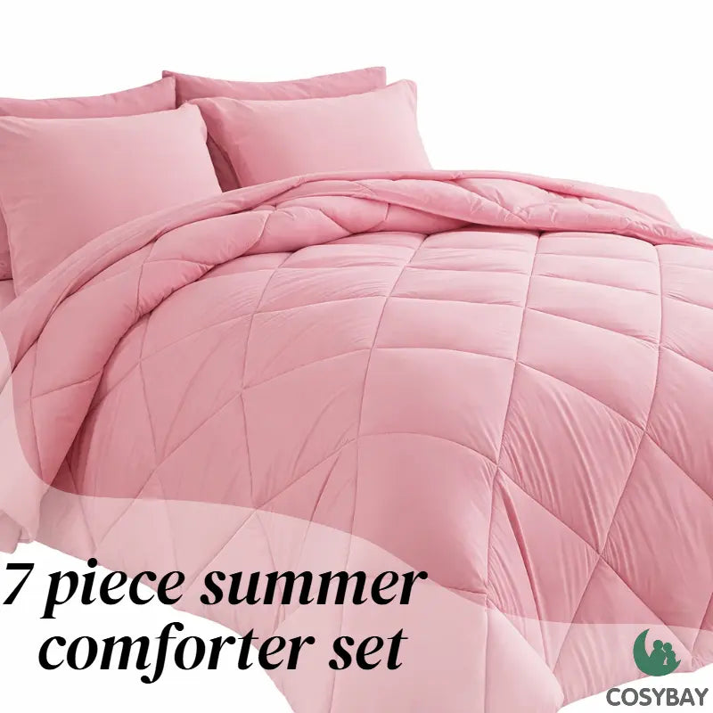 7-Piece Full Size Comforter Set for Kids, Soft and Breathable Double-Sided Comforter for All Seasons, Includes 1 Quilt, 4 Pillowcases, 1 Flat Sheet, and 1 Fitted Sheet, Machine Washable Bedding for Home and Dorm, Ideal Gift for Mother's Day