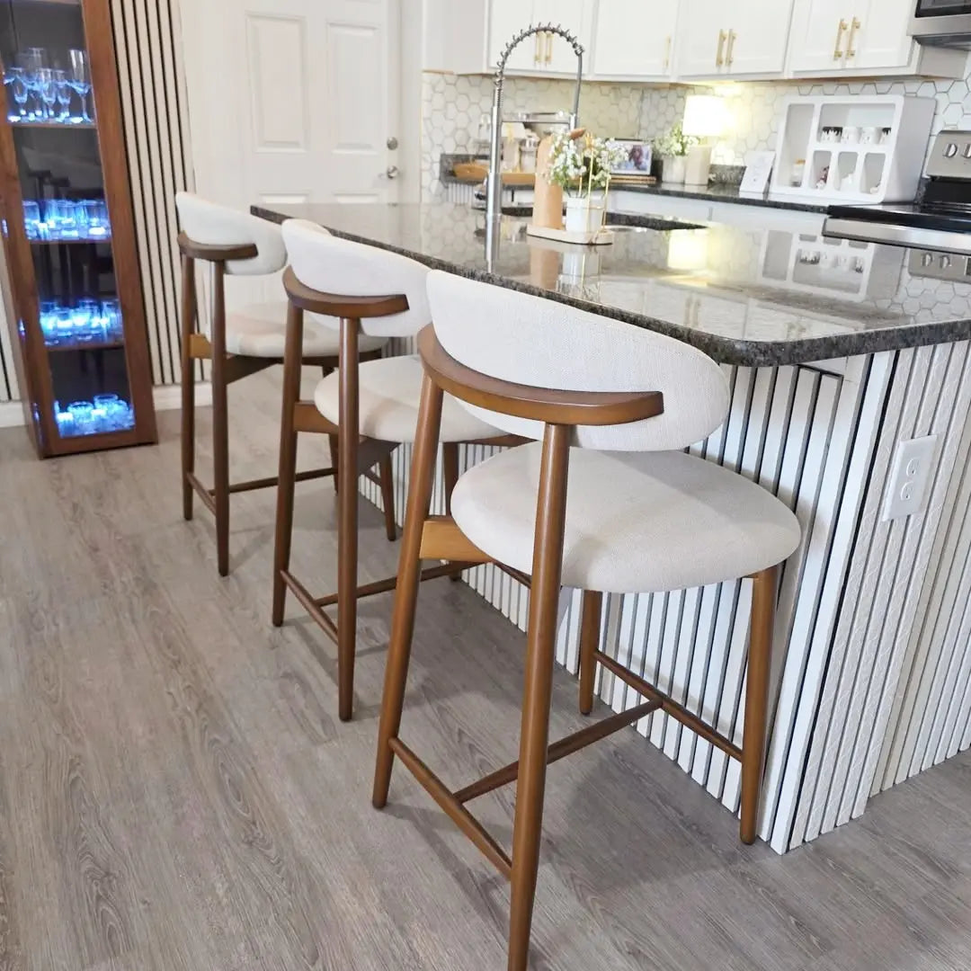 COLAMY ARLA Upholstered Wooden Bar Stool - Scandinavian Minimalist Modern Dining Chair for Sophisticated Dining Environments