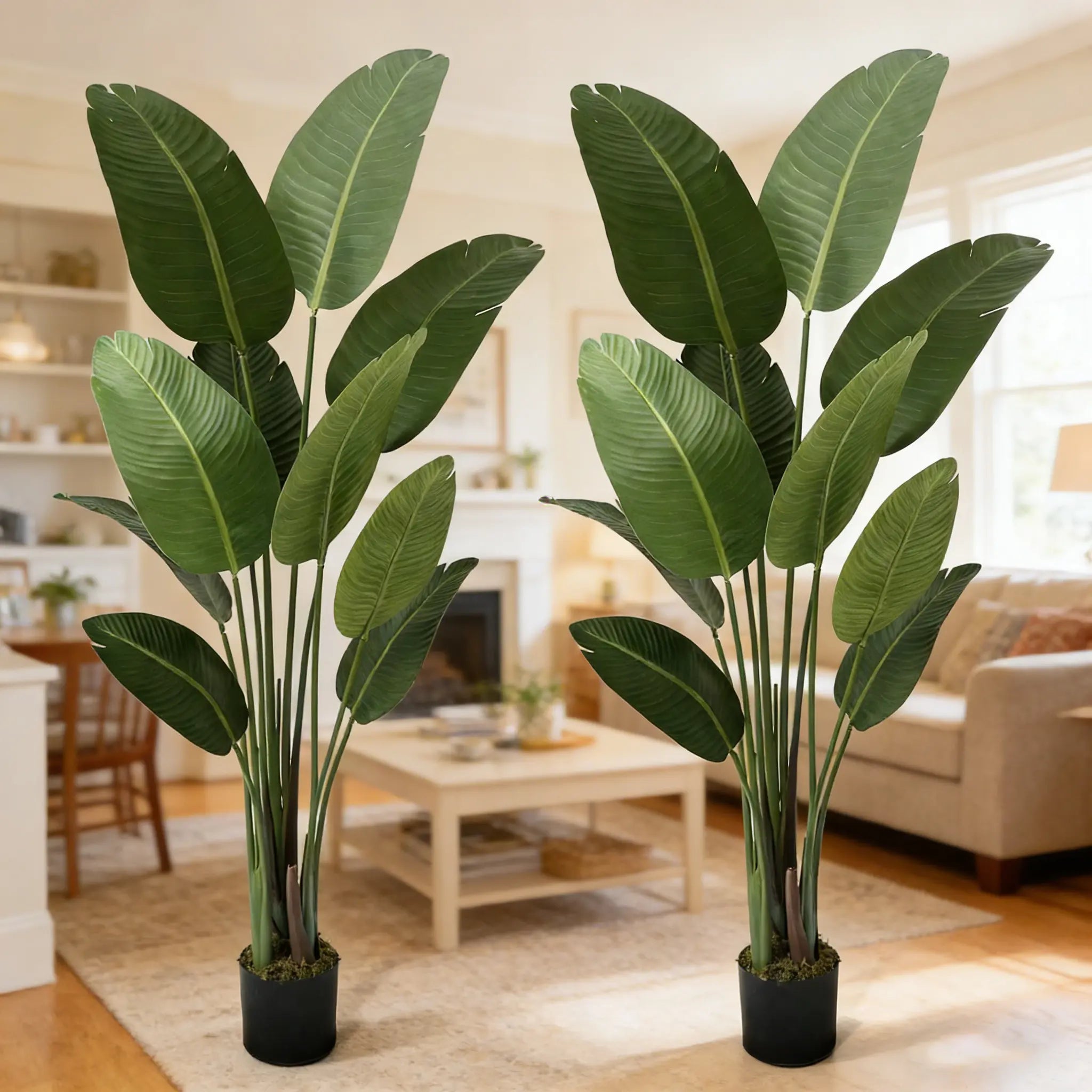 5-Foot Artificial Bird of Paradise Plant – Elegant Faux Silk Floor Decor for Living Room, Office, and Bedroom with Planter