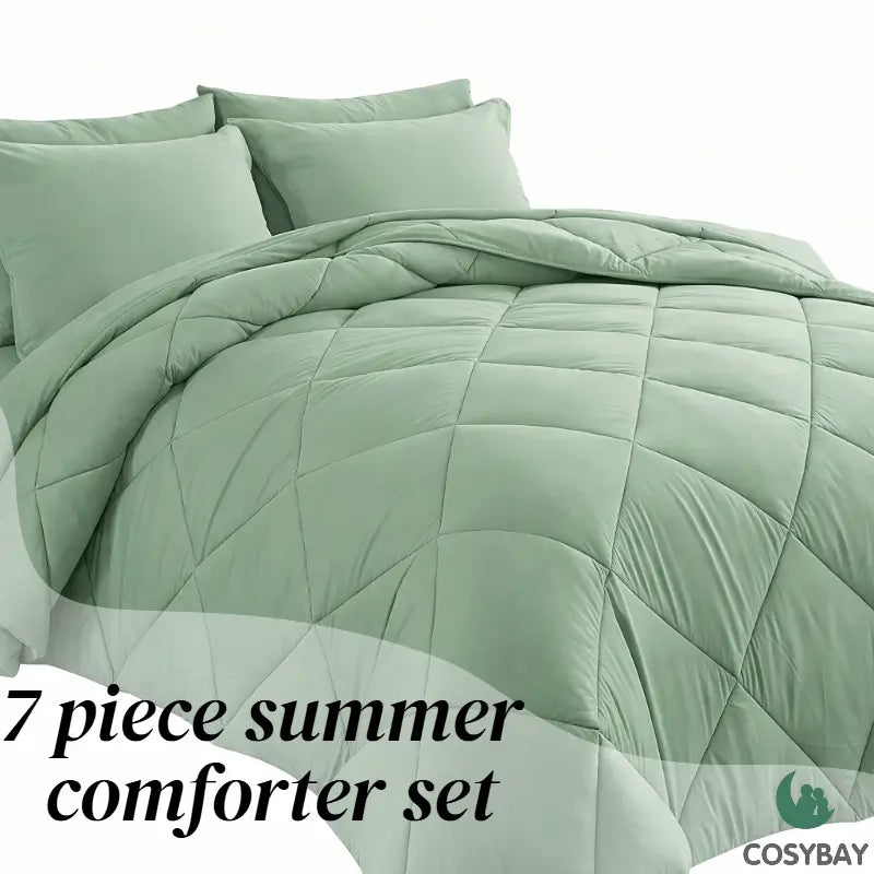7-Piece Full Size Comforter Set for Kids, Soft and Breathable Double-Sided Comforter for All Seasons, Includes 1 Quilt, 4 Pillowcases, 1 Flat Sheet, and 1 Fitted Sheet, Machine Washable Bedding for Home and Dorm, Ideal Gift for Mother's Day
