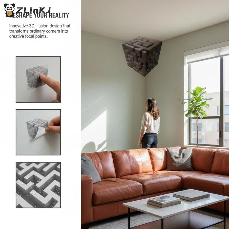 Corner Wall Decal - 3D Optical Illusion Sticker for Creative Home Decor in Living Room and Bedroom