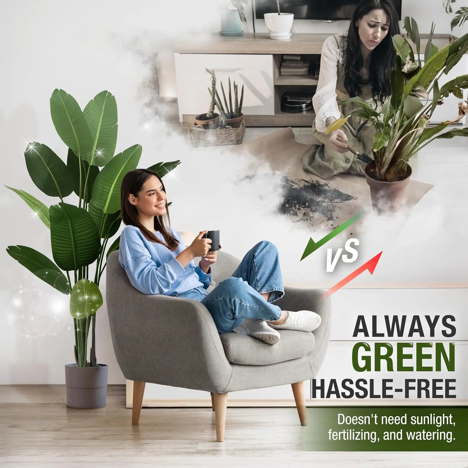 5-Foot Artificial Bird of Paradise Plant – Elegant Faux Silk Floor Decor for Living Room, Office, and Bedroom with Planter