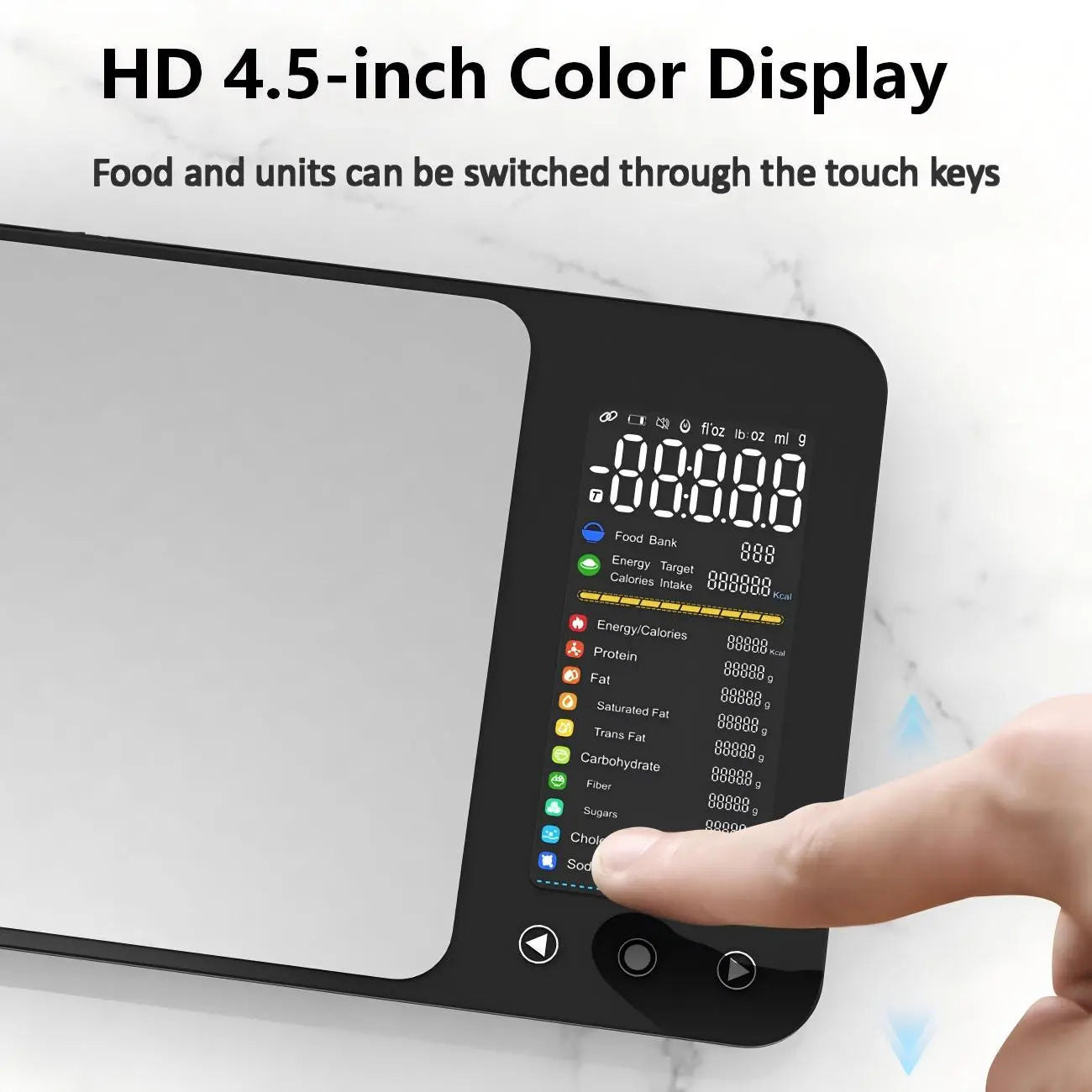 Comprehensive Nutritional Kitchen Scale with 10-Color VA Display and Support for 17 Country Food Databases