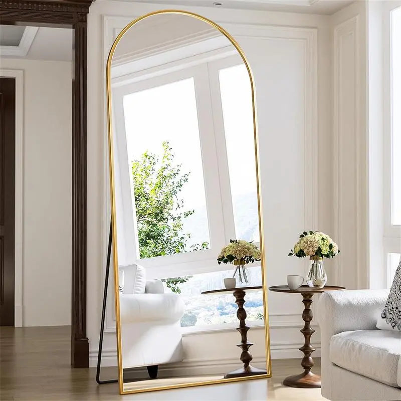 71" x 26" Full-Length Mirror - Versatile Floor-Standing, Wall-Mounted, or Tilting Design with Arched Rectangular Shape, Frameless Construction Ideal for Bedrooms, Corridors, and Entrances in Gold/Black Finish