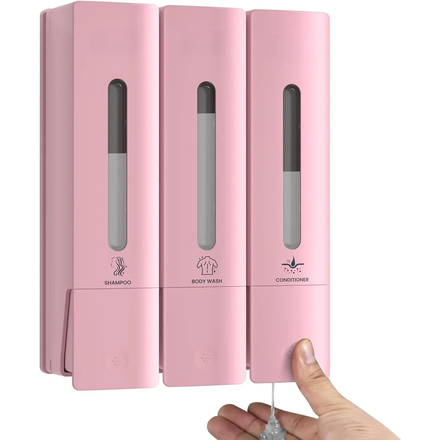 1984 Wall-Mounted Shower Soap Dispenser Set - 3-Chamber Shampoo and Conditioner Dispenser for Home and Hotel, No Drill Installation, Black, 3 x 400ml