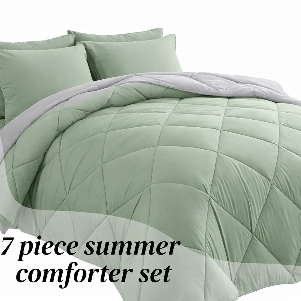 7-Piece Full Size Comforter Set for Kids, Soft and Breathable Double-Sided Comforter for All Seasons, Includes 1 Quilt, 4 Pillowcases, 1 Flat Sheet, and 1 Fitted Sheet, Machine Washable Bedding for Home and Dorm, Ideal Gift for Mother's Day