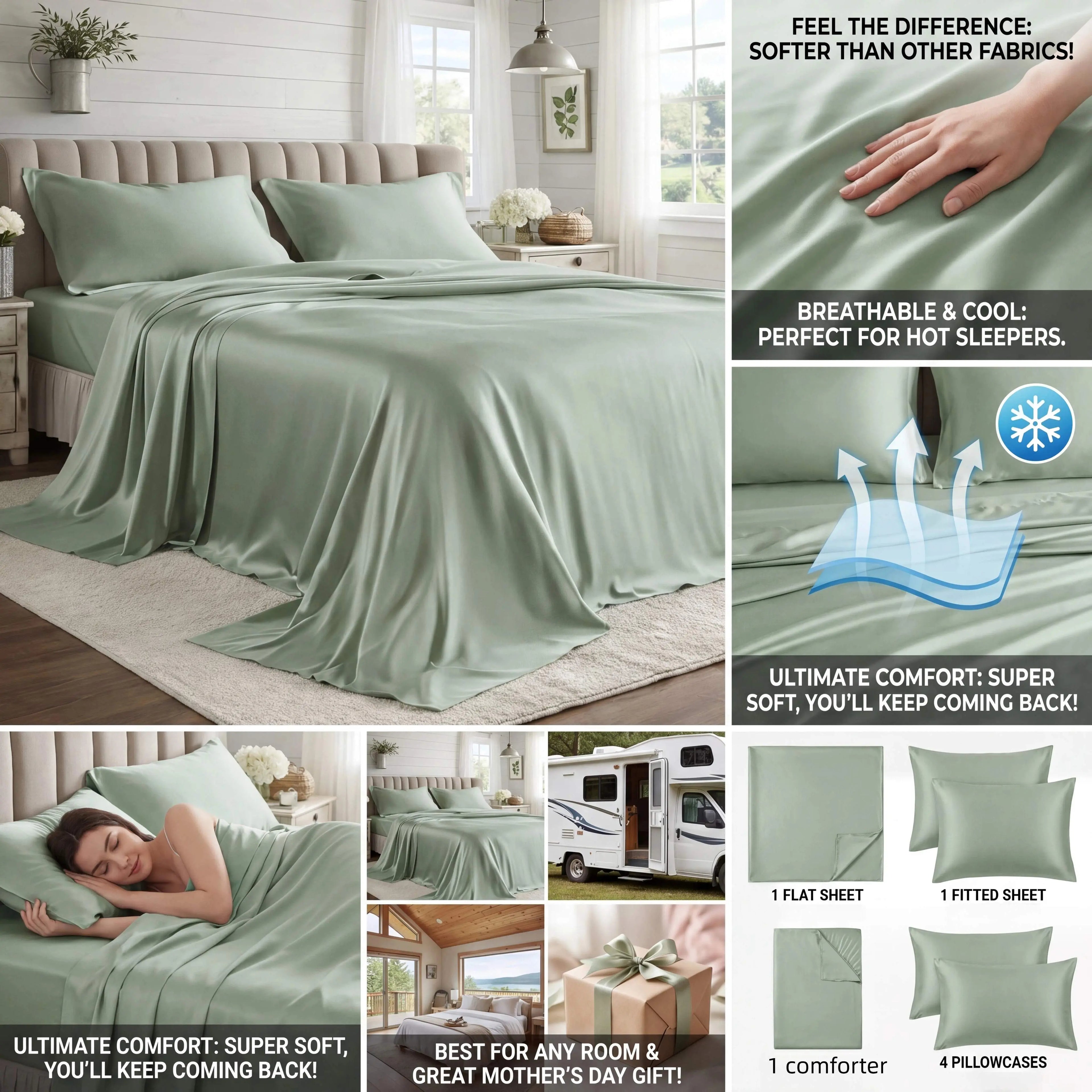 7-Piece Full Size Comforter Set for Kids, Soft and Breathable Double-Sided Comforter for All Seasons, Includes 1 Quilt, 4 Pillowcases, 1 Flat Sheet, and 1 Fitted Sheet, Machine Washable Bedding for Home and Dorm, Ideal Gift for Mother's Day