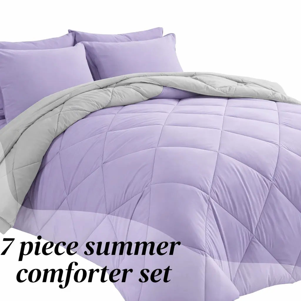 7-Piece Full Size Comforter Set for Kids, Soft and Breathable Double-Sided Comforter for All Seasons, Includes 1 Quilt, 4 Pillowcases, 1 Flat Sheet, and 1 Fitted Sheet, Machine Washable Bedding for Home and Dorm, Ideal Gift for Mother's Day