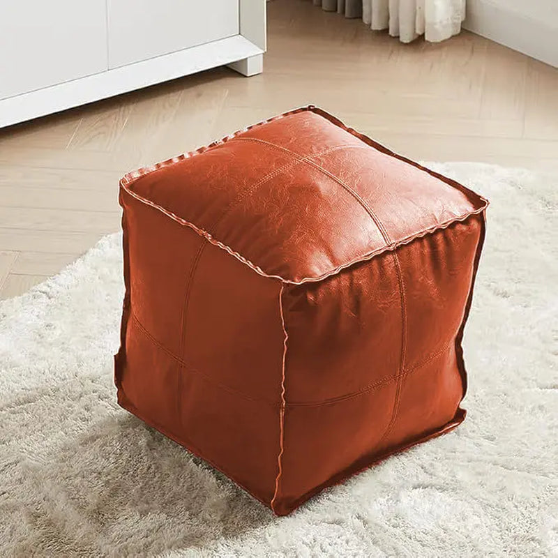 Dauhor Faux Leather Unstuffed Ottoman Cover - 15.7-Inch Square Beanbag with Storage for Living Room and Bedroom, Brown, Modern Seating for Adults and Kids