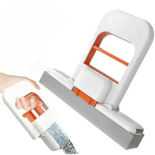 2025 Upgraded Compact Self-Squeezing Mini Mop Set, Portable Wet-Dry Cleaning System with 2 Removable Washable Sponge Refills for Small Spaces and Kitchen Counters (Orange)