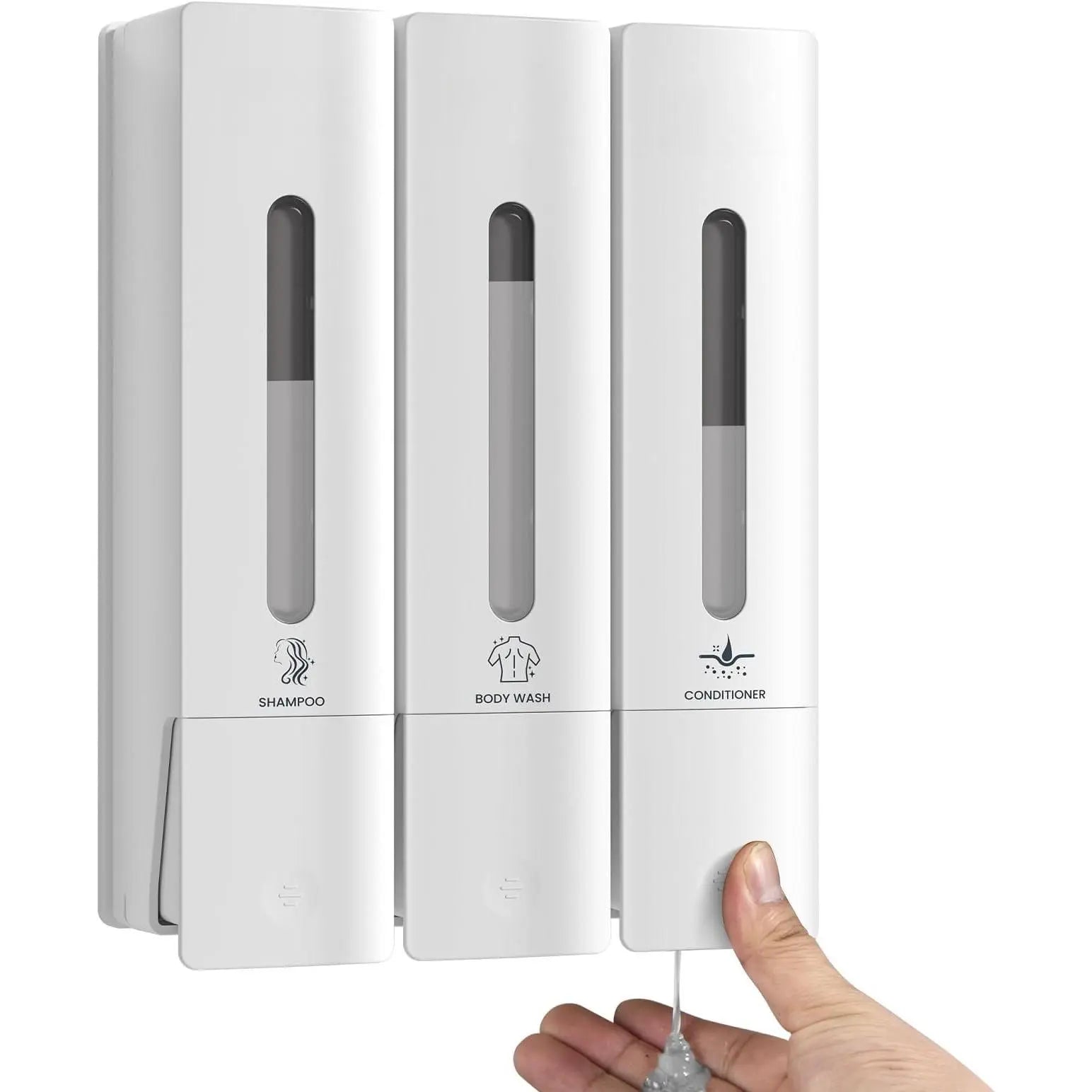 1984 Wall-Mounted Shower Soap Dispenser Set - 3-Chamber Shampoo and Conditioner Dispenser for Home and Hotel, No Drill Installation, Black, 3 x 400ml
