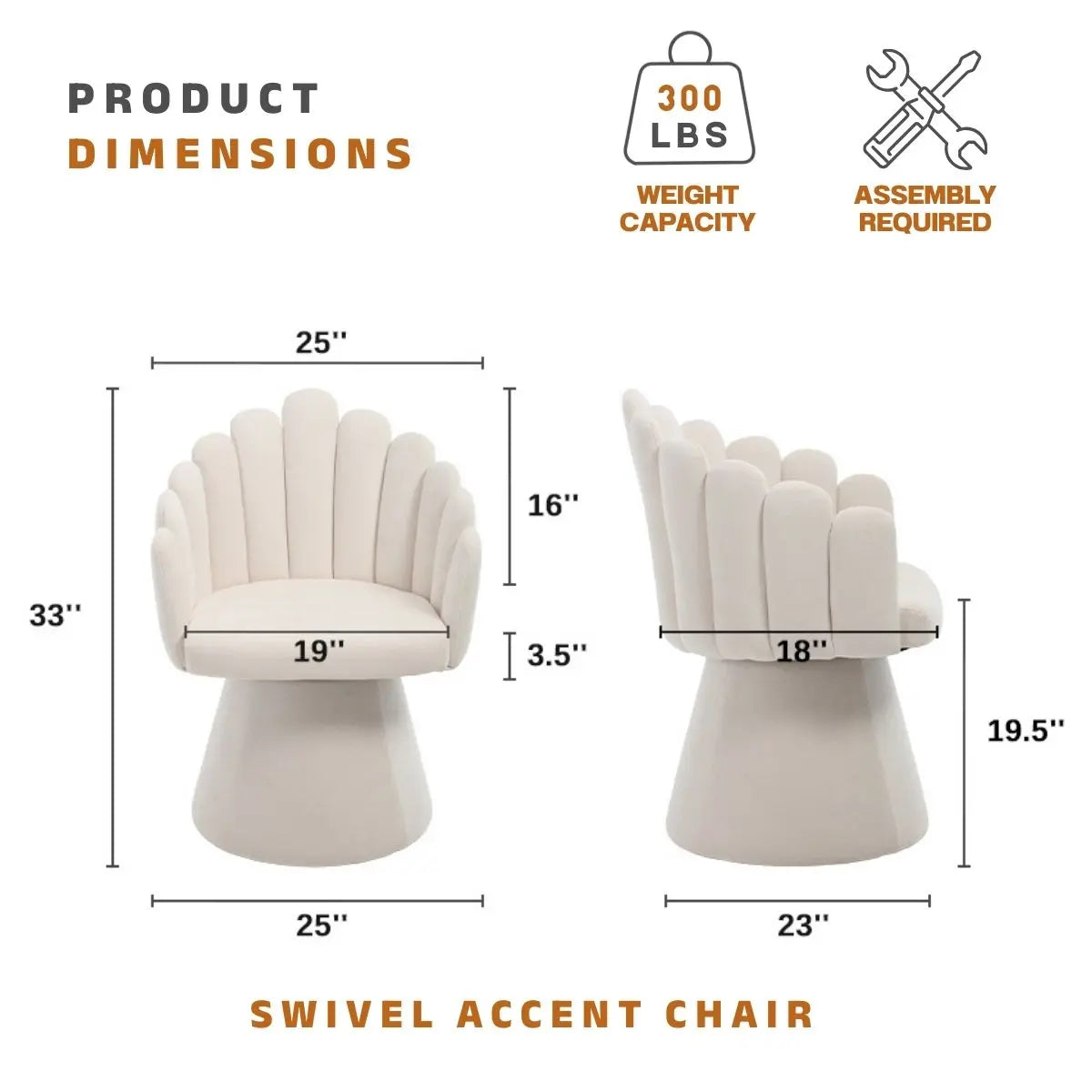 Dayalane Mid-Century Modern Swivel Accent Chair, Upholstered Kitchen Chair with Arms, Chenille Beige Palm-Shell Silhouette