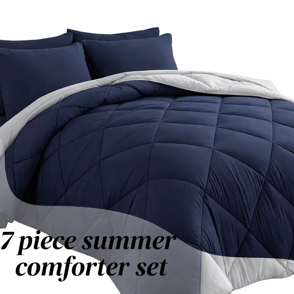 7-Piece Full Size Comforter Set for Kids, Soft and Breathable Double-Sided Comforter for All Seasons, Includes 1 Quilt, 4 Pillowcases, 1 Flat Sheet, and 1 Fitted Sheet, Machine Washable Bedding for Home and Dorm, Ideal Gift for Mother's Day