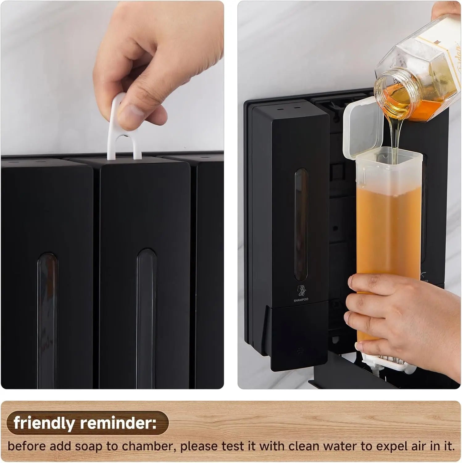 1984 Wall-Mounted Shower Soap Dispenser Set - 3-Chamber Shampoo and Conditioner Dispenser for Home and Hotel, No Drill Installation, Black, 3 x 400ml