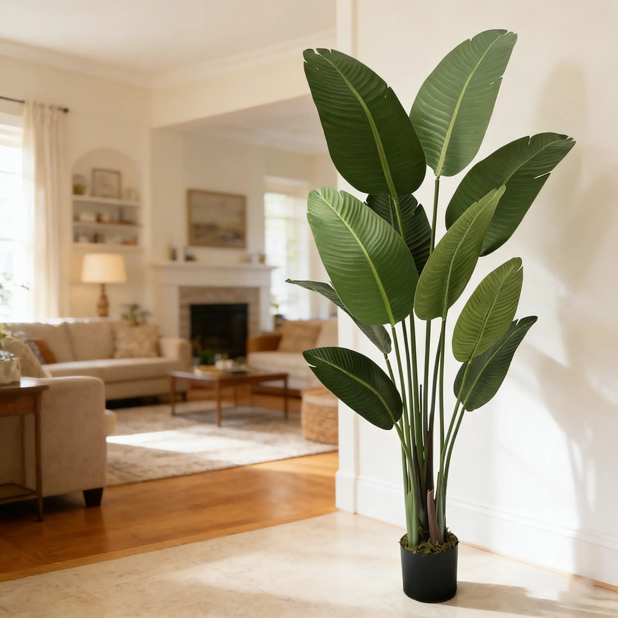 5-Foot Artificial Bird of Paradise Plant – Elegant Faux Silk Floor Decor for Living Room, Office, and Bedroom with Planter