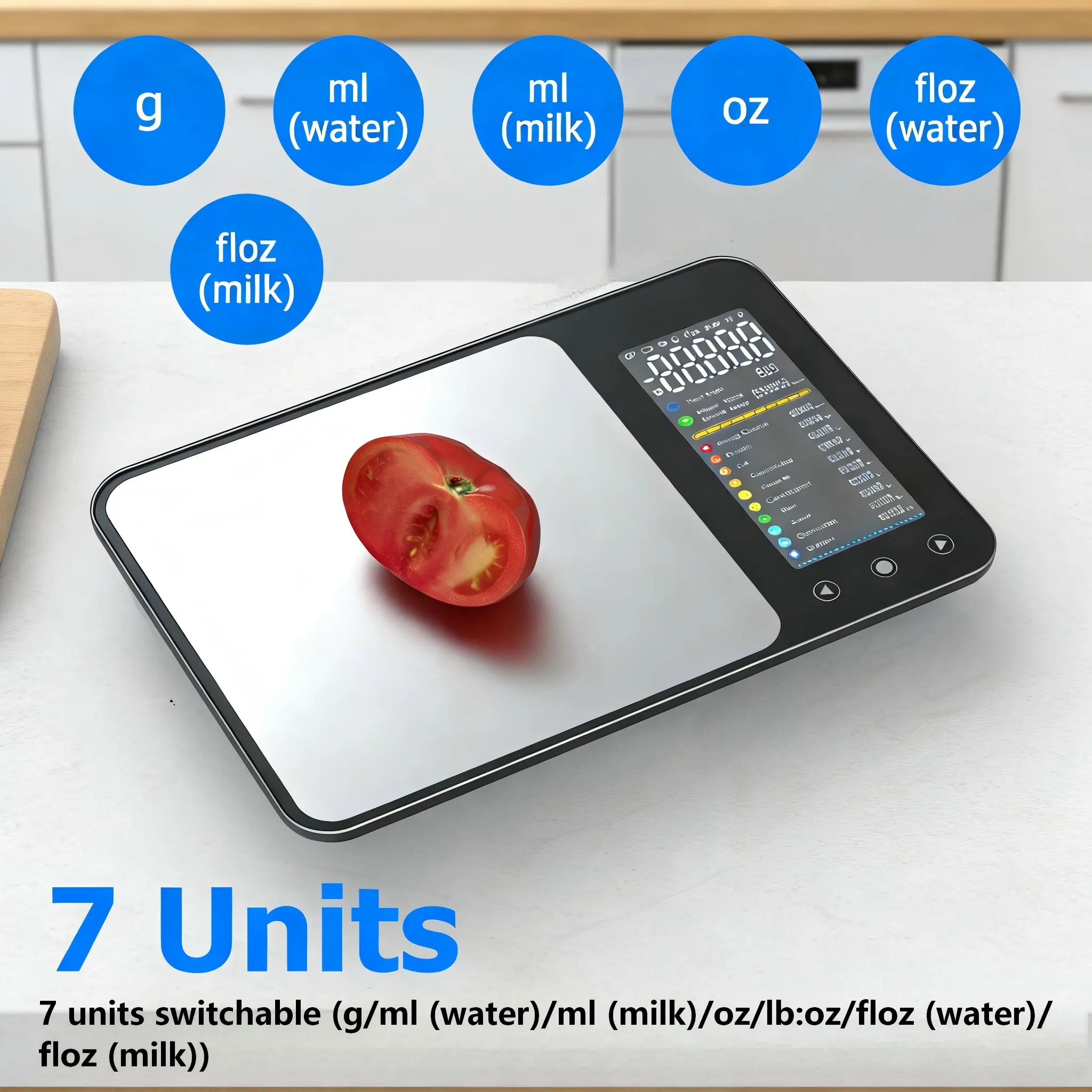 Comprehensive Nutritional Kitchen Scale with 10-Color VA Display and Support for 17 Country Food Databases