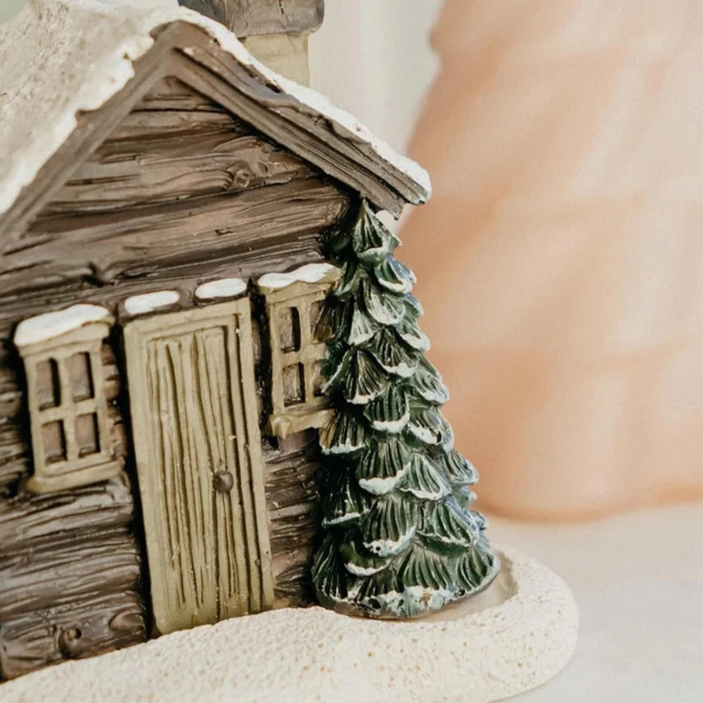 Elegant Snowy Winter Incense Burner with Two Incense Cones - Cottage-Themed Table Centerpiece Decor